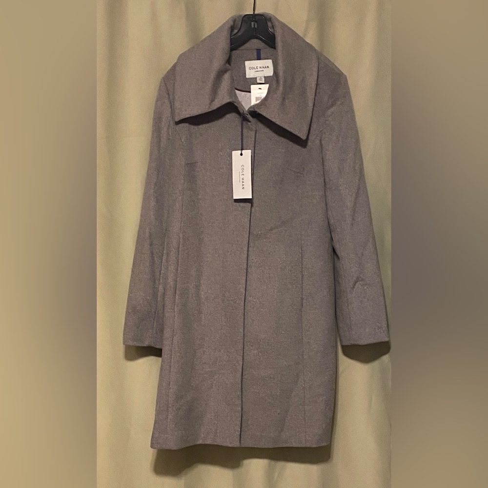 COLE HAAN Signature  Convertible Collar Wool Blend  Button Front Coat Women’s 12